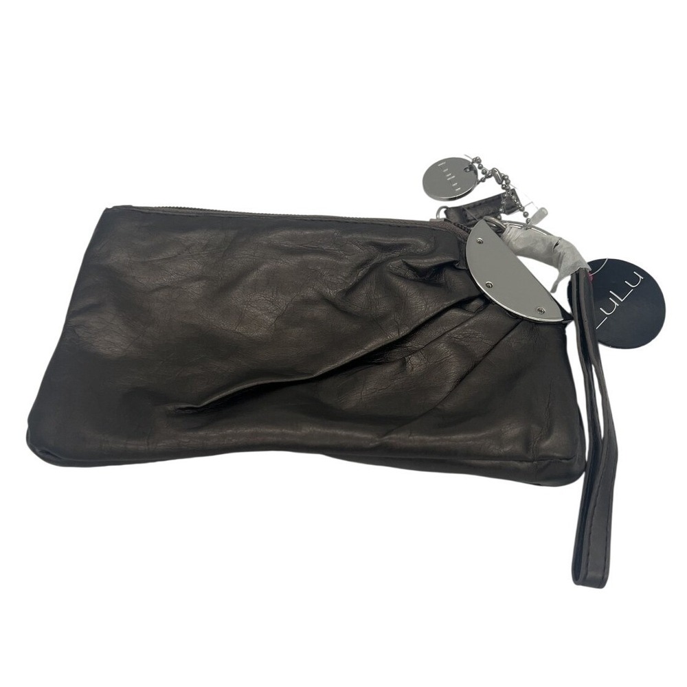 LuLu Gunmetal Metallic Faux Leather Clutch Bag Wristlet Purse NWT
